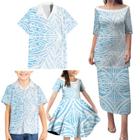 Blue New Zealand Puhoro Maori Tattoo Family Matching Puletasi and Hawaiian Shirt LT14 - Polynesian Pride