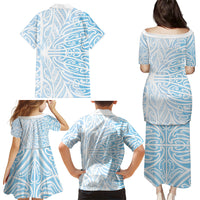 Blue New Zealand Puhoro Maori Tattoo Family Matching Puletasi and Hawaiian Shirt