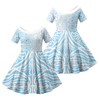 Blue New Zealand Puhoro Maori Tattoo Family Matching Puletasi and Hawaiian Shirt LT14 Daughter's Dress Blue - Polynesian Pride