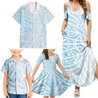 Blue New Zealand Puhoro Maori Tattoo Family Matching Summer Maxi Dress and Hawaiian Shirt LT14 - Polynesian Pride