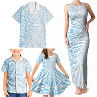 Blue New Zealand Puhoro Maori Tattoo Family Matching Tank Maxi Dress and Hawaiian Shirt LT14 - Polynesian Pride