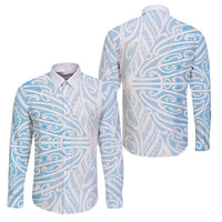 Blue New Zealand Puhoro Maori Tattoo Family Matching Tank Maxi Dress and Hawaiian Shirt LT14 Dad's Shirt - Long Sleeve Blue - Polynesian Pride