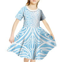 Blue New Zealand Puhoro Maori Tattoo Kid Short Sleeve Dress