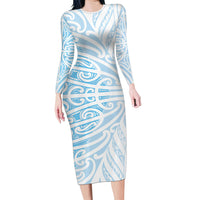 Blue New Zealand Puhoro Maori Tattoo Long Sleeve Bodycon Dress