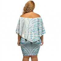 Blue New Zealand Puhoro Maori Tattoo Off Shoulder Short Dress LT14 - Polynesian Pride