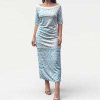 Blue New Zealand Puhoro Maori Tattoo Puletasi LT14 Long Dress Blue - Polynesian Pride