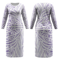 Purple New Zealand Puhoro Maori Tattoo Couples Matching Long Sleeve Bodycon Dress and Long Sleeve Button Shirt LT14 - Polynesian Pride