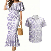 Purple New Zealand Puhoro Maori Tattoo Couples Matching Mermaid Dress and Hawaiian Shirt LT14 Purple - Polynesian Pride