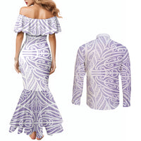 Purple New Zealand Puhoro Maori Tattoo Couples Matching Mermaid Dress and Long Sleeve Button Shirt