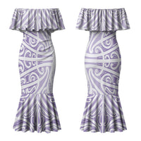 Purple New Zealand Puhoro Maori Tattoo Couples Matching Mermaid Dress and Long Sleeve Button Shirt LT14 - Polynesian Pride