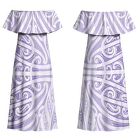 Purple New Zealand Puhoro Maori Tattoo Couples Matching Off Shoulder Maxi Dress and Hawaiian Shirt LT14 - Polynesian Pride