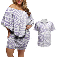 Purple New Zealand Puhoro Maori Tattoo Couples Matching Off Shoulder Short Dress and Hawaiian Shirt LT14 Purple - Polynesian Pride