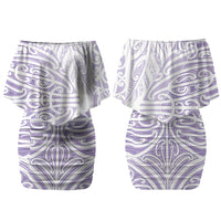 Purple New Zealand Puhoro Maori Tattoo Couples Matching Off Shoulder Short Dress and Hawaiian Shirt LT14 - Polynesian Pride