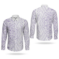 Purple New Zealand Puhoro Maori Tattoo Couples Matching Off The Shoulder Long Sleeve Dress and Long Sleeve Button Shirt LT14 - Polynesian Pride