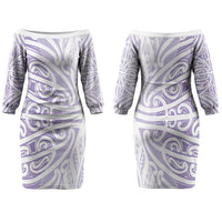 Purple New Zealand Puhoro Maori Tattoo Couples Matching Off The Shoulder Long Sleeve Dress and Long Sleeve Button Shirt LT14 - Polynesian Pride