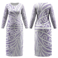 Purple New Zealand Puhoro Maori Tattoo Family Matching Long Sleeve Bodycon Dress and Hawaiian Shirt LT14 Mom's Dress Purple - Polynesian Pride