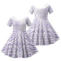 Purple New Zealand Puhoro Maori Tattoo Family Matching Long Sleeve Bodycon Dress and Hawaiian Shirt LT14 Daughter's Dress Purple - Polynesian Pride
