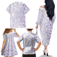 Purple New Zealand Puhoro Maori Tattoo Family Matching Off The Shoulder Long Sleeve Dress and Hawaiian Shirt