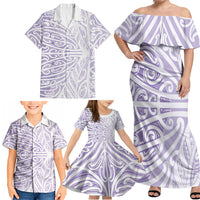 Purple New Zealand Puhoro Maori Tattoo Family Matching Off Shoulder Maxi Dress and Hawaiian Shirt LT14 - Polynesian Pride