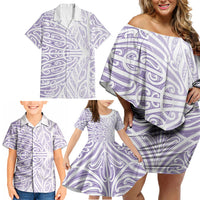Purple New Zealand Puhoro Maori Tattoo Family Matching Off Shoulder Short Dress and Hawaiian Shirt LT14 - Polynesian Pride