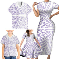 Purple New Zealand Puhoro Maori Tattoo Family Matching Short Sleeve Bodycon Dress and Hawaiian Shirt LT14 - Polynesian Pride