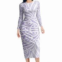 Purple New Zealand Puhoro Maori Tattoo Long Sleeve Bodycon Dress LT14 Long Dress Purple - Polynesian Pride