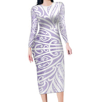 Purple New Zealand Puhoro Maori Tattoo Long Sleeve Bodycon Dress