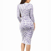 Purple New Zealand Puhoro Maori Tattoo Long Sleeve Bodycon Dress LT14 - Polynesian Pride