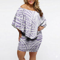 Purple New Zealand Puhoro Maori Tattoo Off Shoulder Short Dress LT14 Women Purple - Polynesian Pride