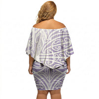 Purple New Zealand Puhoro Maori Tattoo Off Shoulder Short Dress LT14 - Polynesian Pride