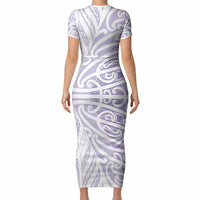 Purple New Zealand Puhoro Maori Tattoo Short Sleeve Bodycon Dress LT14 - Polynesian Pride
