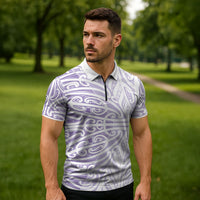 Purple New Zealand Puhoro Maori Tattoo Zipper Polo Shirt LT14 - Polynesian Pride