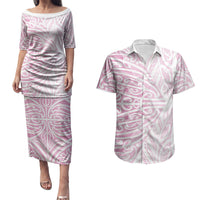 Pink New Zealand Puhoro Maori Tattoo Couples Matching Puletasi and Hawaiian Shirt LT14 Pink - Polynesian Pride