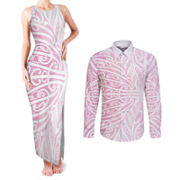 Pink New Zealand Puhoro Maori Tattoo Couples Matching Tank Maxi Dress and Long Sleeve Button Shirt