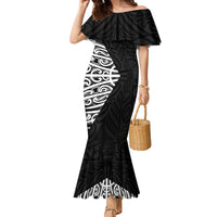 Black New Zealand Puhoro Maori Tattoo Family Matching Mermaid Dress and Hawaiian Shirt