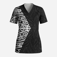 Black New Zealand Puhoro Maori Tattoo Scrub Top