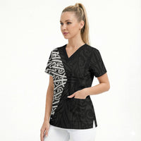 Black New Zealand Puhoro Maori Tattoo Scrub Top