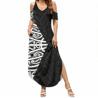 Black New Zealand Puhoro Maori Tattoo Summer Maxi Dress LT14 Women Black - Polynesian Pride