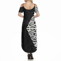 Black New Zealand Puhoro Maori Tattoo Summer Maxi Dress LT14 - Polynesian Pride