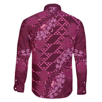 Pink Aloha Hawaii Family Matching Off The Shoulder Long Sleeve Dress and Hawaiian Shirt Hawaiian Kakau Ohia Lehua Lei - Polynesian Pride