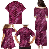 Pink Aloha Hawaii Family Matching Puletasi and Hawaiian Shirt Hawaiian Kakau Ohia Lehua Lei - Polynesian Pride