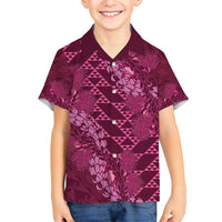 Pink Aloha Hawaii Family Matching Short Sleeve Bodycon Dress and Hawaiian Shirt Hawaiian Kakau Ohia Lehua Lei LT14 Son's Shirt Pink - Polynesian Pride