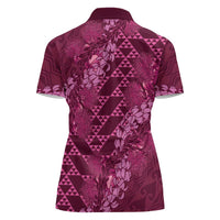 Pink Aloha Hawaii Women Polo Shirt Hawaiian Kakau Ohia Lehua Lei - Polynesian Pride