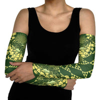 Green Aloha Hawaii Arm Sleeves Hawaiian Kakau Ohia Lehua Lei - Polynesian Pride