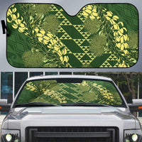 Green Aloha Hawaii Auto Sun Shade Hawaiian Kakau Ohia Lehua Lei - Polynesian Pride