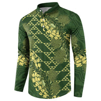 Green Aloha Hawaii Button Sweatshirt Hawaiian Kakau Ohia Lehua Lei - Polynesian Pride