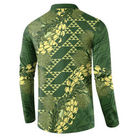 Green Aloha Hawaii Button Sweatshirt Hawaiian Kakau Ohia Lehua Lei - Polynesian Pride