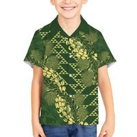 Green Aloha Hawaii Kid Hawaiian Shirt Hawaiian Kakau Ohia Lehua Lei - Polynesian Pride
