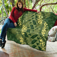 Green Aloha Hawaii Quilt Hawaiian Kakau Ohia Lehua Lei - Polynesian Pride