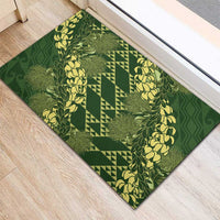 Green Aloha Hawaii Rubber Doormat Hawaiian Kakau Ohia Lehua Lei - Polynesian Pride